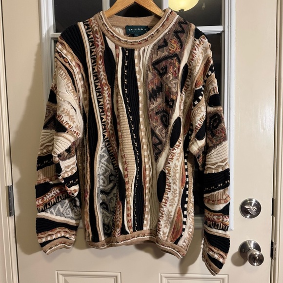 Vtg Tundra Canada Multi Color Sweater Mens Size L Biggie Hip Hop Coogi Style
